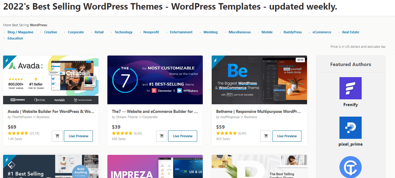 Themeforest THemes library
