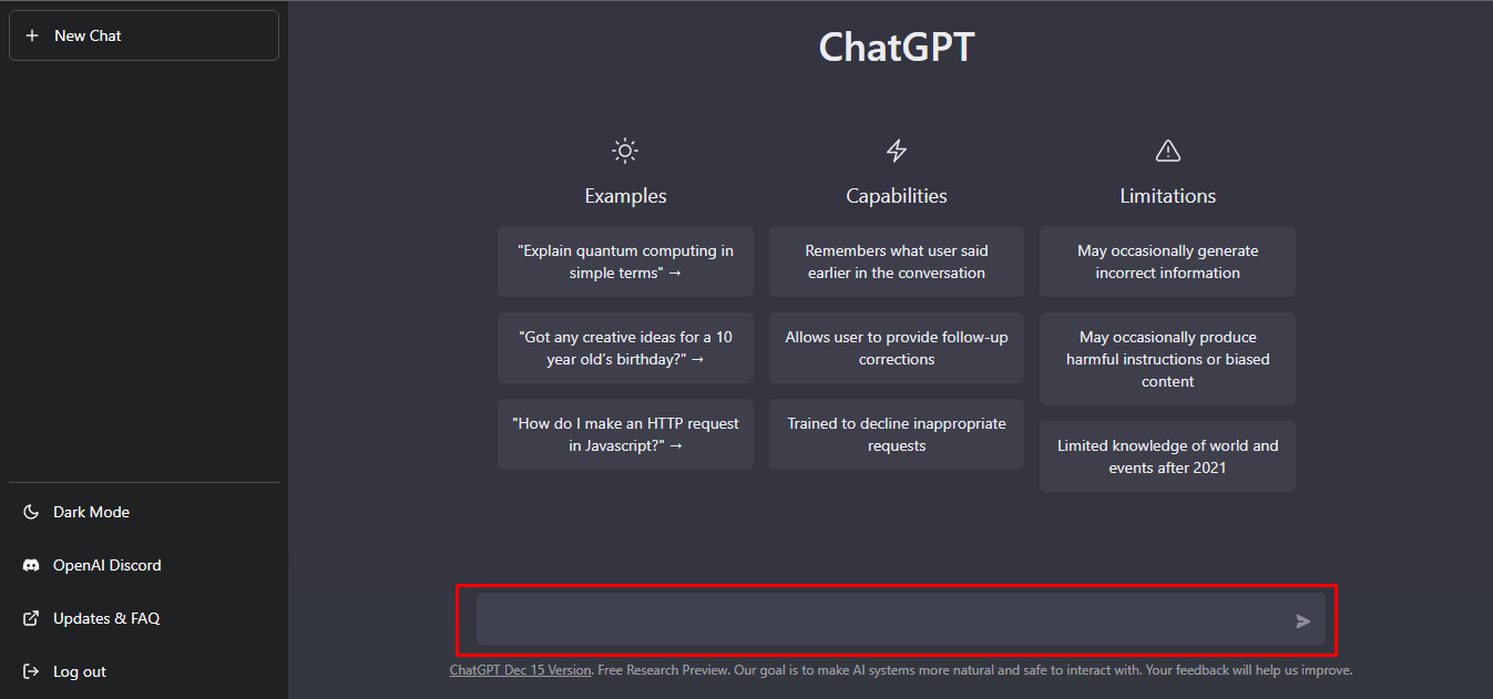 ChatGPT dashboard