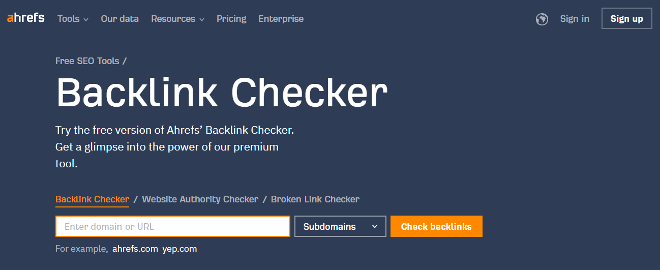 Ahrefs's free backlink checker